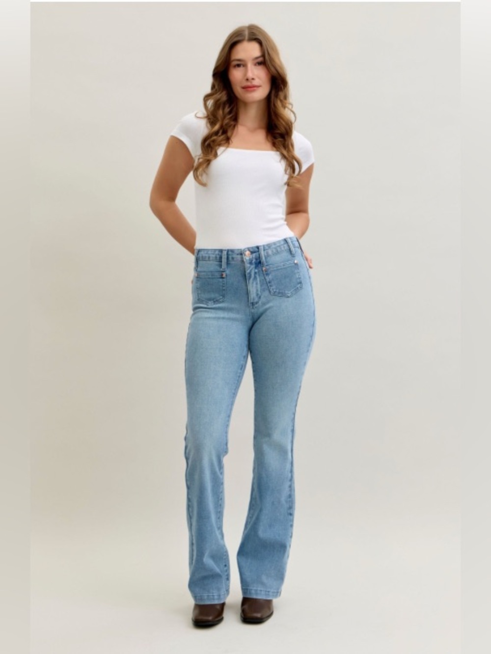 Judy Blue MR Bootcut Contrast Wash & Front Patch Pocket